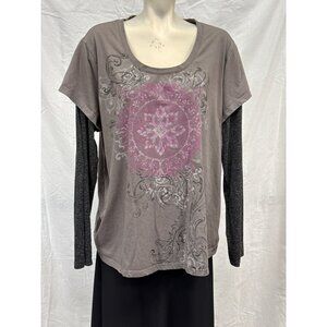 Appropriate Behavior Womens Gray‎ Paisley Layer Look Shirt Size 3X Long Sleeve